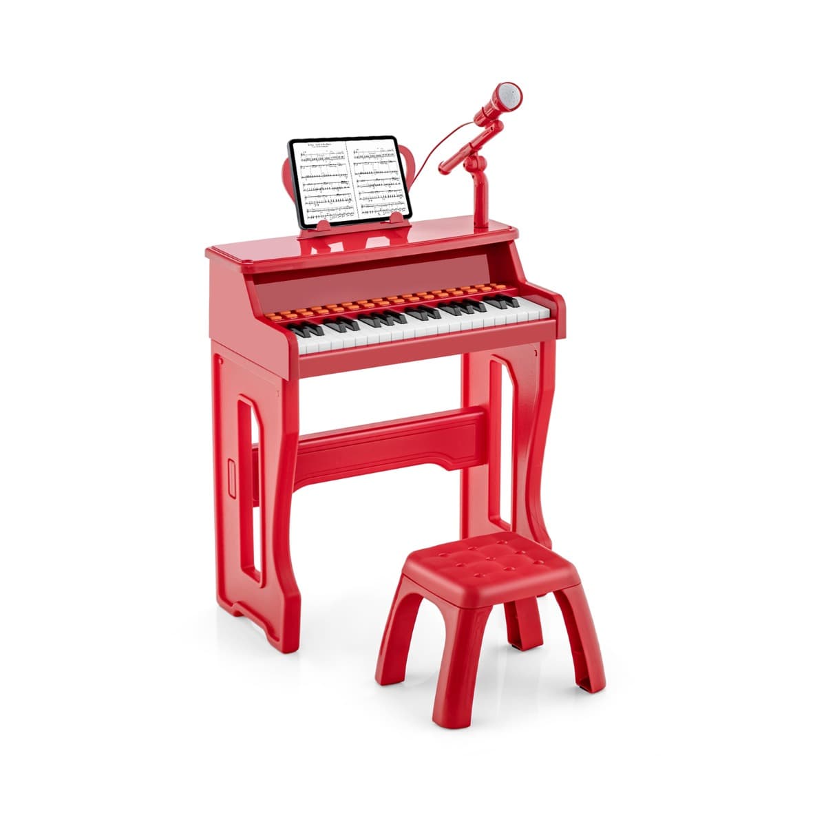 CostwayPiano pour Enfants à 37 Touches Instrument Musical Électronique avec Microphone Réglable Support de Partitions Détachable et Tabouret Rouge
