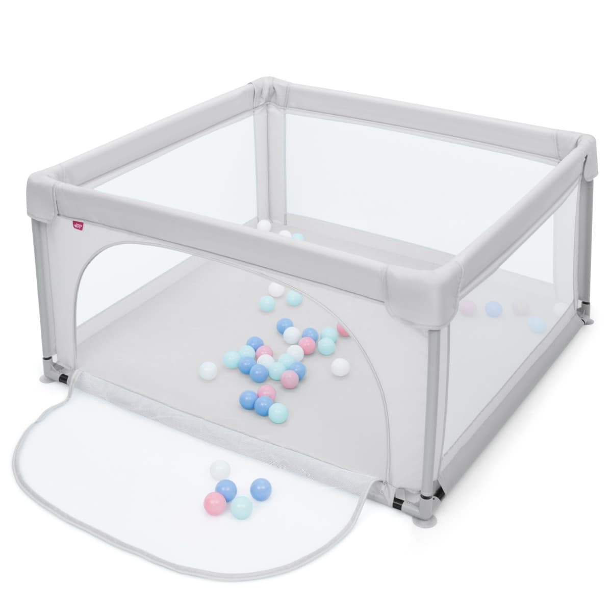 CostwayParc Bébé Portable 120x120x68CM avec 50 Boules Colorées 3 Ans + Gris