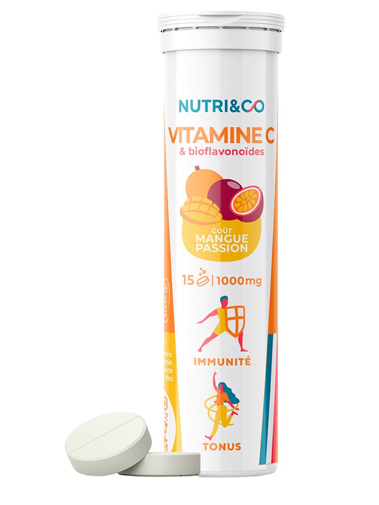 Nutri&Co Vitamine C 1000 mg et Bioflavonoïdes 15 Comprimés - Goût : Mangue Passion