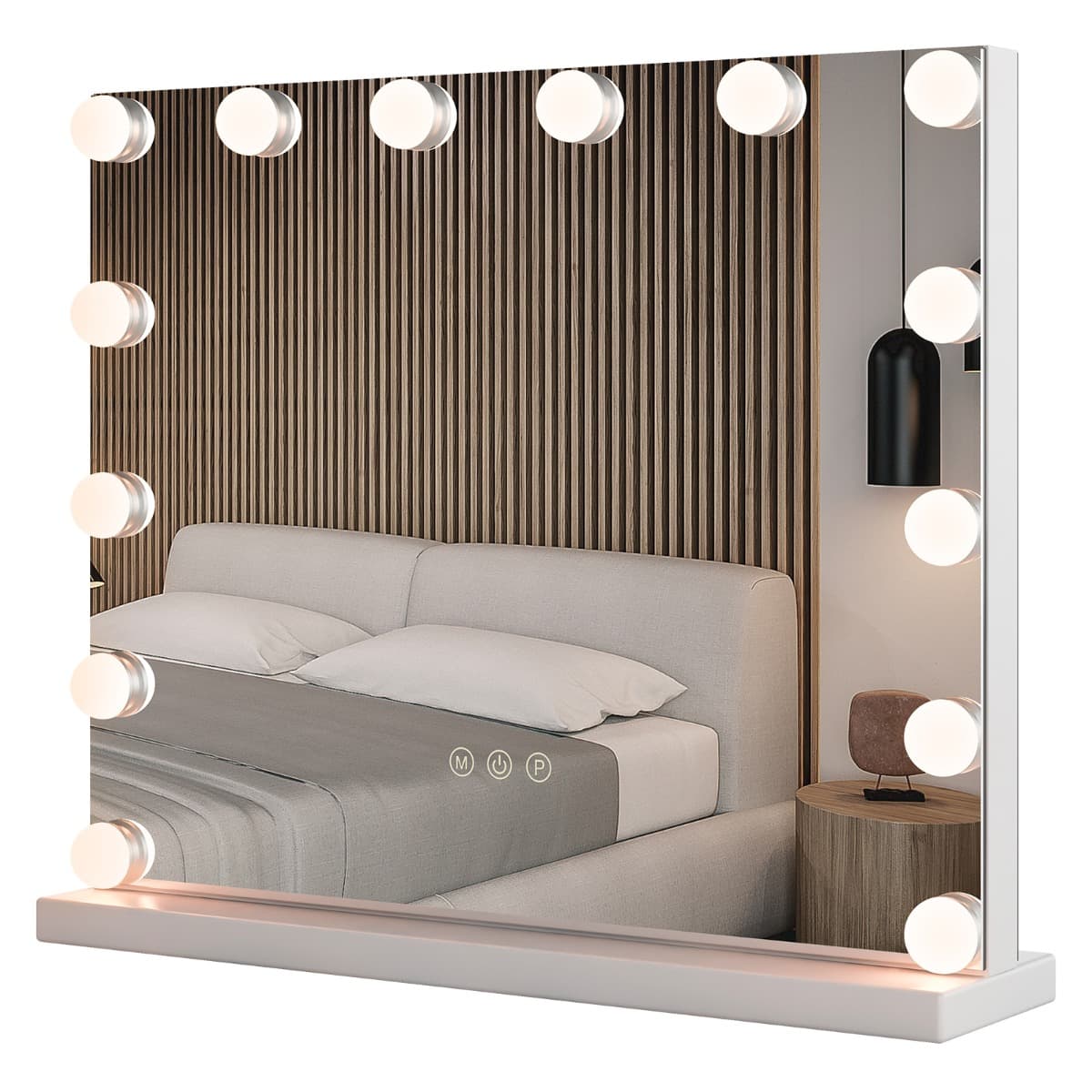 CostwayMiroir de Maquillage 14 Ampoules LED Loupe x5 Miroir de Courtoisie Eclairé de Table 3 Modes d'Eclairage Réglable
